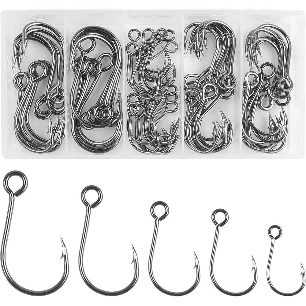 Fishing Hook Assortment - 70 ชิ้นตกปลาอินไลน์ตะขอเดี่ยวเดี่ยวตะขอเปลี่ยนสําหรับ Hard Lures วงกลมขนาดใหญ่เหยื่อเดี่ยวตะขอสําหรับปลาเทราท์เบสล่อ
