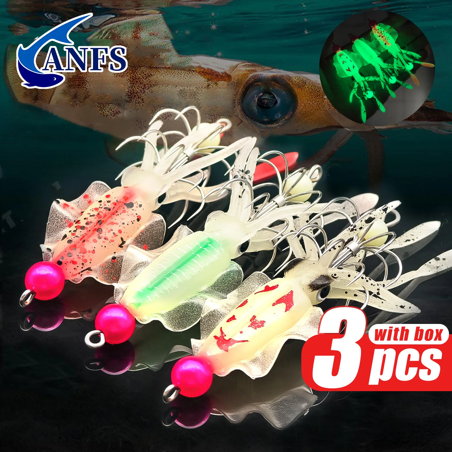ANFS 3 ชิ้นชุดจิ๊กปลาหมึกเรือง - Fishing Hook Assortment บทวิจารณ์และราคา